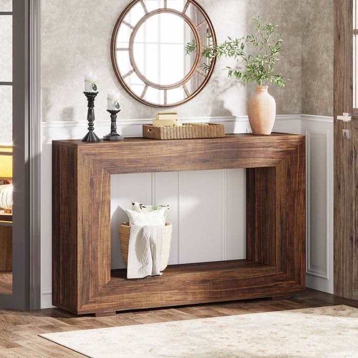 Farmhouse Console Table, 47" Rustic Wood Entryway Sofa Table with Storage