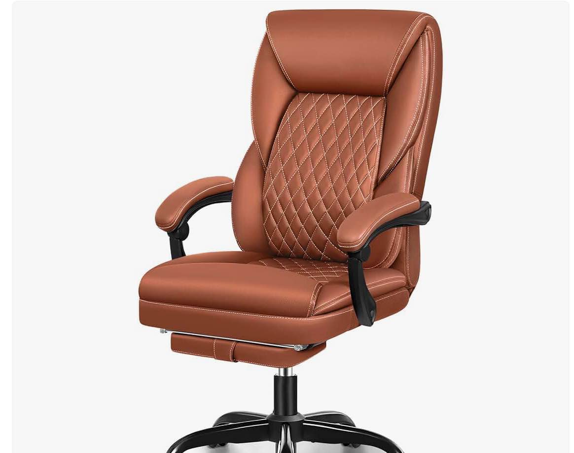Office Chair, Big and Tall Executive Office Chair with Foot Rest Ergonomic Home Office Desk Chairs Reclining High Back Leather Chairs with Lumbar Support (Brown)
