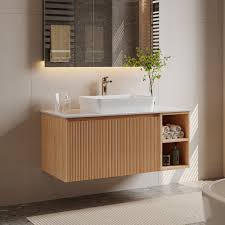 Dexheart 35.8'' Brown Single Bathroom Vanity with Cultured Marble Top
