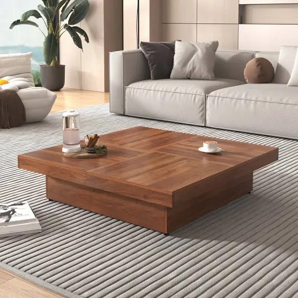 Square Marble Veneer Coffee Table Sliding Top With Storage