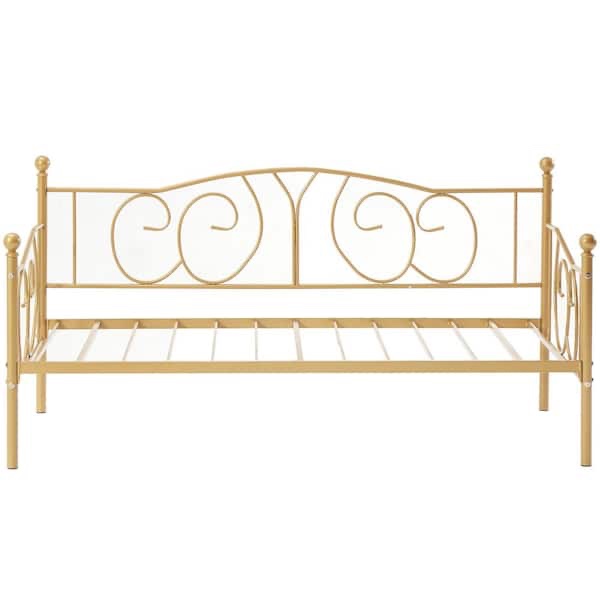 Metal Daybed Sofa Bed Frame Twin Size with Heavy-Duty Slats Platform Mattress Foundation, Gold