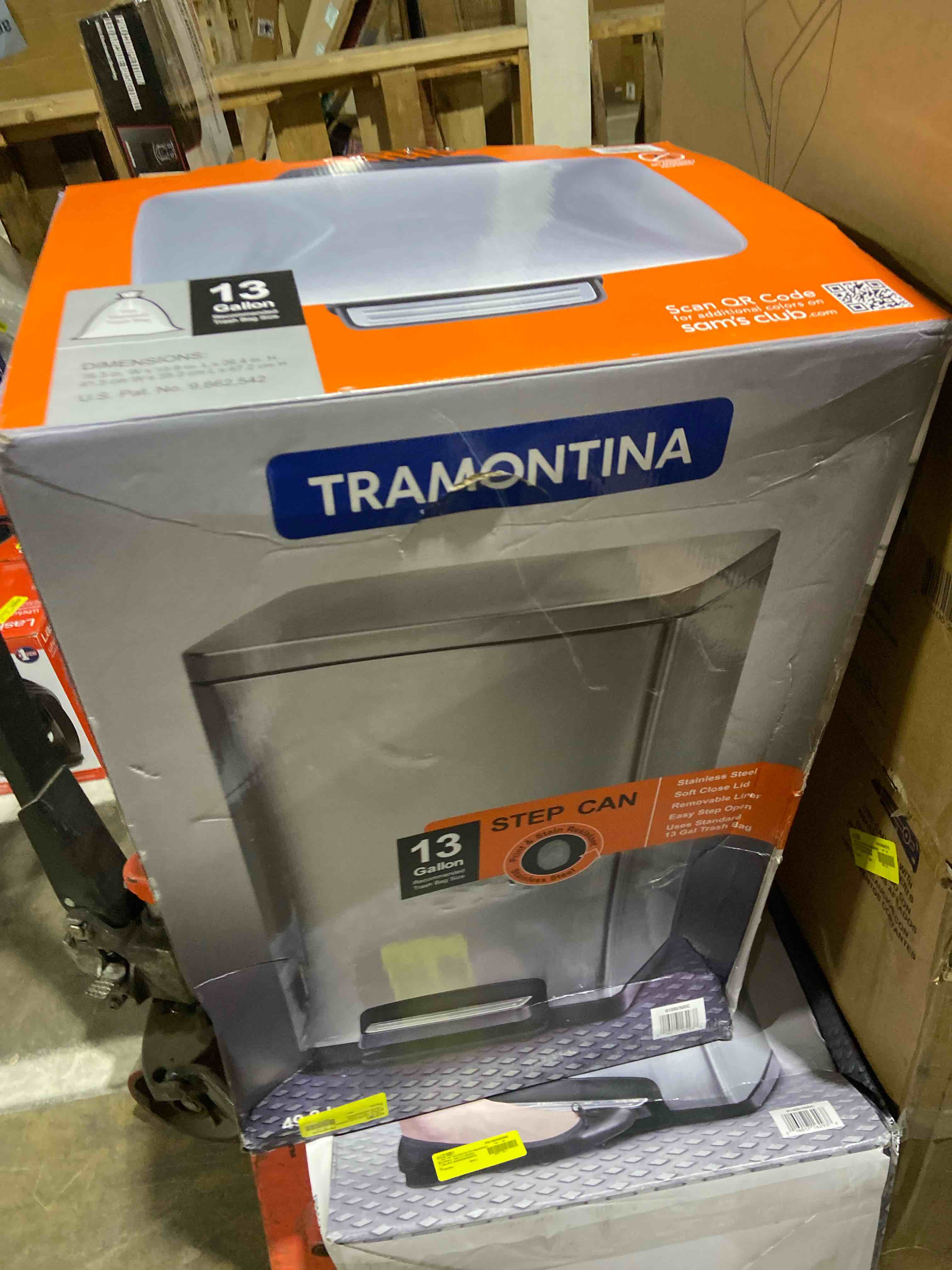 Condition photo showing New/Like New for Tramontina 13 Gal Step Trash Can, Stainless Steel