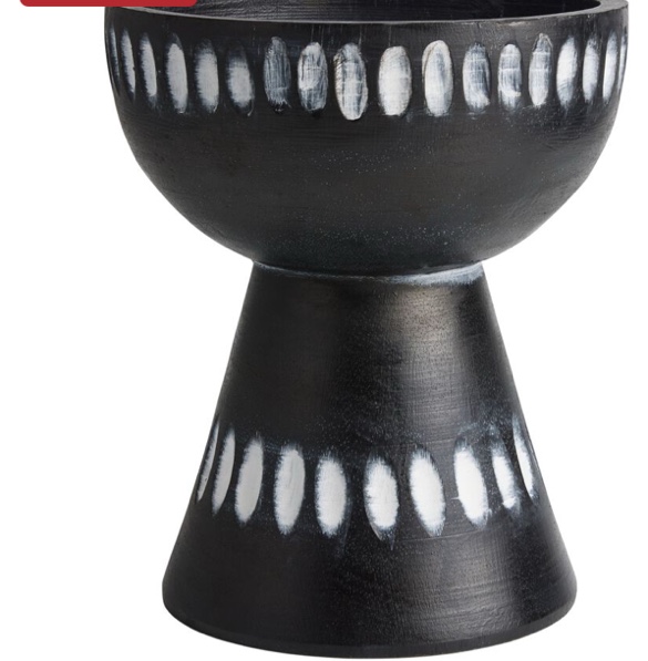 Black Hand Carved Wood Pedestal Bowl Decor