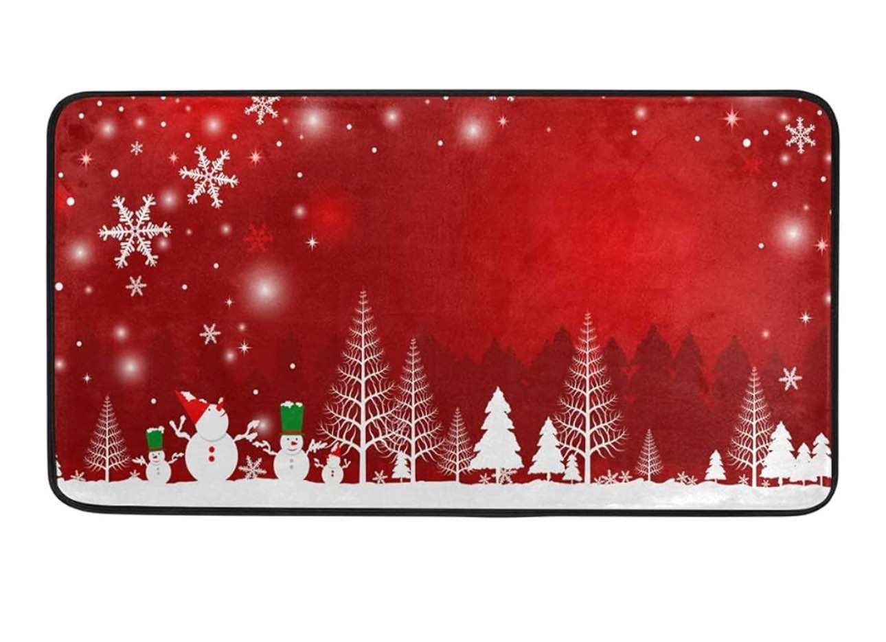 Kitchen Rugs Christmas Tree Snowman Design Non-Slip Soft Kitchen Mats Bath Rug Runner Doormats Carpet for Home Decor, 39" X 20"