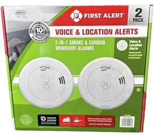First Alert Voice and Location Alert 2 in 1 Smoke and Carbon Monoxide Alarm 10-Year 2 Pack