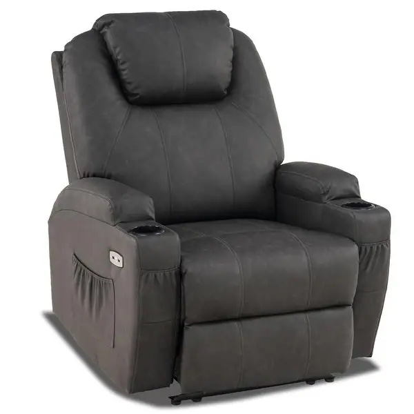 incomplete box 1 of 2!!! Mcombo Electric Power Recliner Chair with Massage and Heat, Faux Leather 7050 - Grey