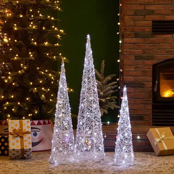 Glitzhome Set of 3 Lighted Christmas Tree with 130 White LED Lights - Christmas Tree