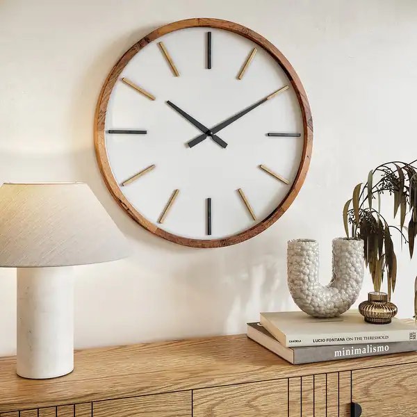 Kali Minimalistic Wood Round Wall Clock - 24"H x 24"W x 1.5"D