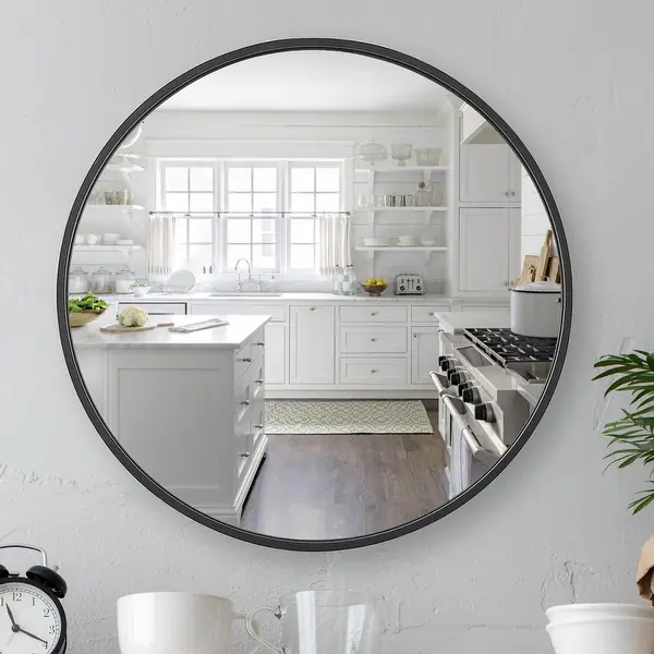 Sage Aluminum Round Wall Mirror - 32 inch - Black