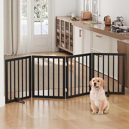 Malier Metal Freestanding Dog Gate with Door, 32'' Height 2 Panels Dog Gate for House, Extra Wide Foldable Indoor Dog Fence Puppy Gate Safety Outdoor Pet Gate for Stairs, Hallways, or Doorway