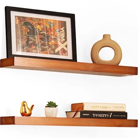 Imperative Décor Floating Wall Shelves Set of 2 - Functional & Rustic Wooden Shelve Home Furnishing, Bathroom, Kitchen - Handmade New & Improved Version (Unfinished, 24" x 6.5")