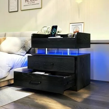 TC Homeny LED nightstand with 2 drawers black 