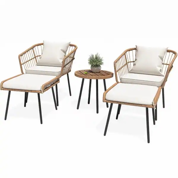 Moasis 5-Piece Outdoor Wicker Patio Bistro Set with Footrest Ottomans - 5 Pieces Set - White