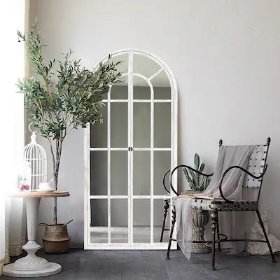 Dovelina 32-in W x 71-in H Wood Arch Window Mirror White Full Length Mirror