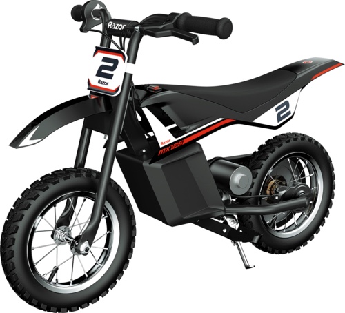 Front #2 plate not included! Razor MX125 Dirt Rocket Electric-Powered Bike with Authentic Motocross Geometry, Rear-Wheel Drive,100-watt, high-Torque, Chain-Driven Motor, for Kids 7+, Blue