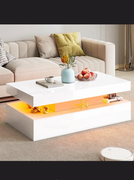 Bhhatu High Gloss Led Coffee Table, White