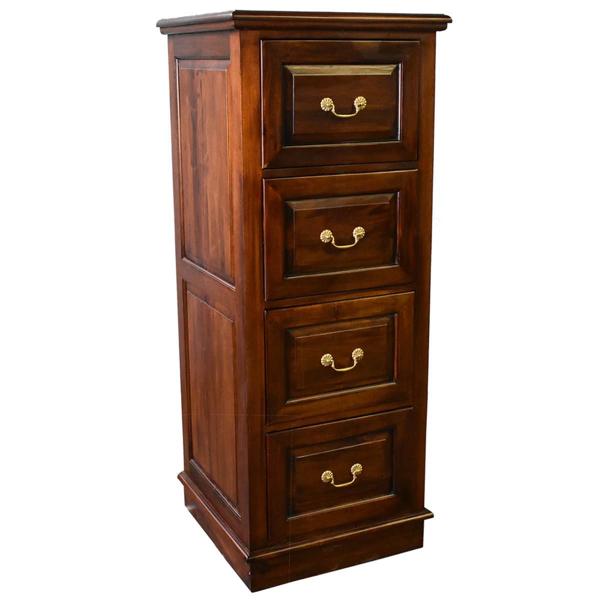 Nijaz Cherry Wood Antique Style 23.5'' Wide 4 -Drawer Solid Wood File Cabinet With Antique Matte Gold Handles, 59'' H X 23.5'' W X 23.5'' D