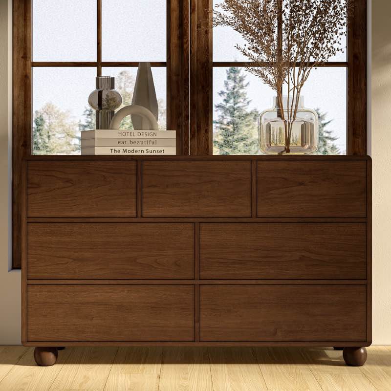 Sassari Solid Wood 7-Drawer Dresser Walnut, Minimalist style 7 Drawer Soft Push to Close Dresser. Feet and Hardware included in drawer. 33.9'' H X 56'' W X 18'' D