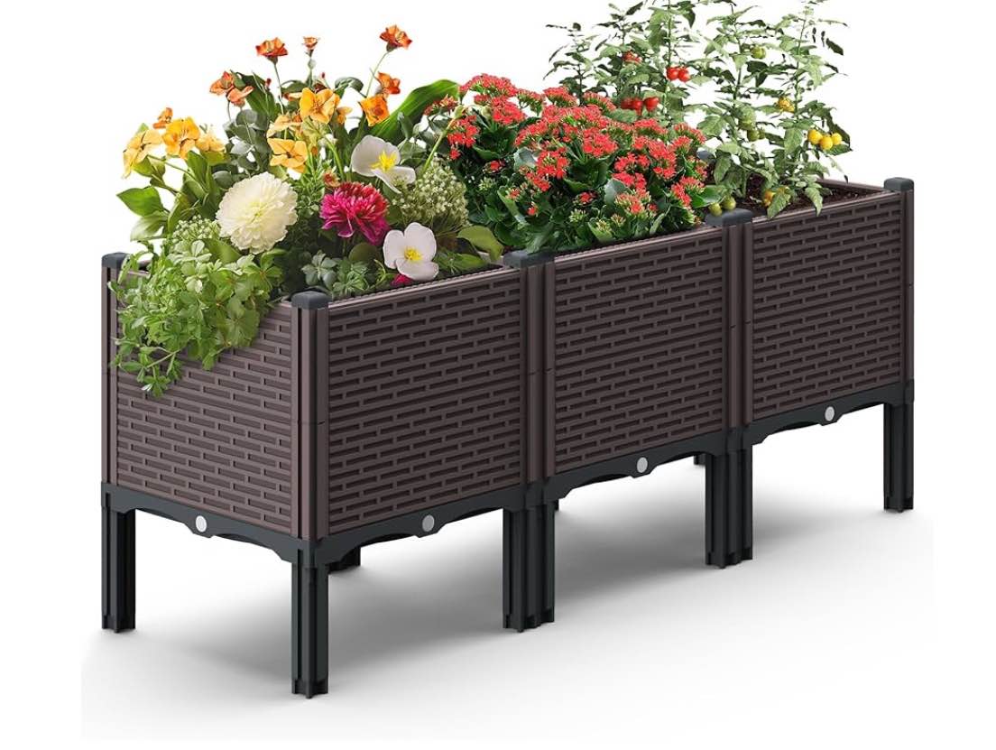 47x15x19in Raised Garden Beds Outdoor, Polypropylene Elevated Planter Boxes Outdoor for Vegetables, Flowers, Herbs, Garden Box with Drain Outlet, Heat and Frost Resistance Planters, 330lb Capacity
