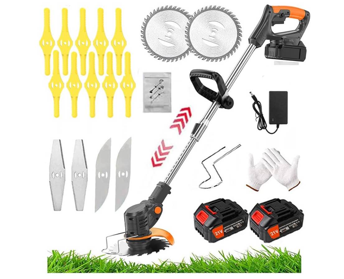 Cordless Lawn Mower with Battery and Charger,21V Lawn Trimmer Grass Edger with Two 2.0Ah Li-Ion Battery Powered & 3 Cutting Blade Types, Compact Power Tool for Lawn Yard Work, Black