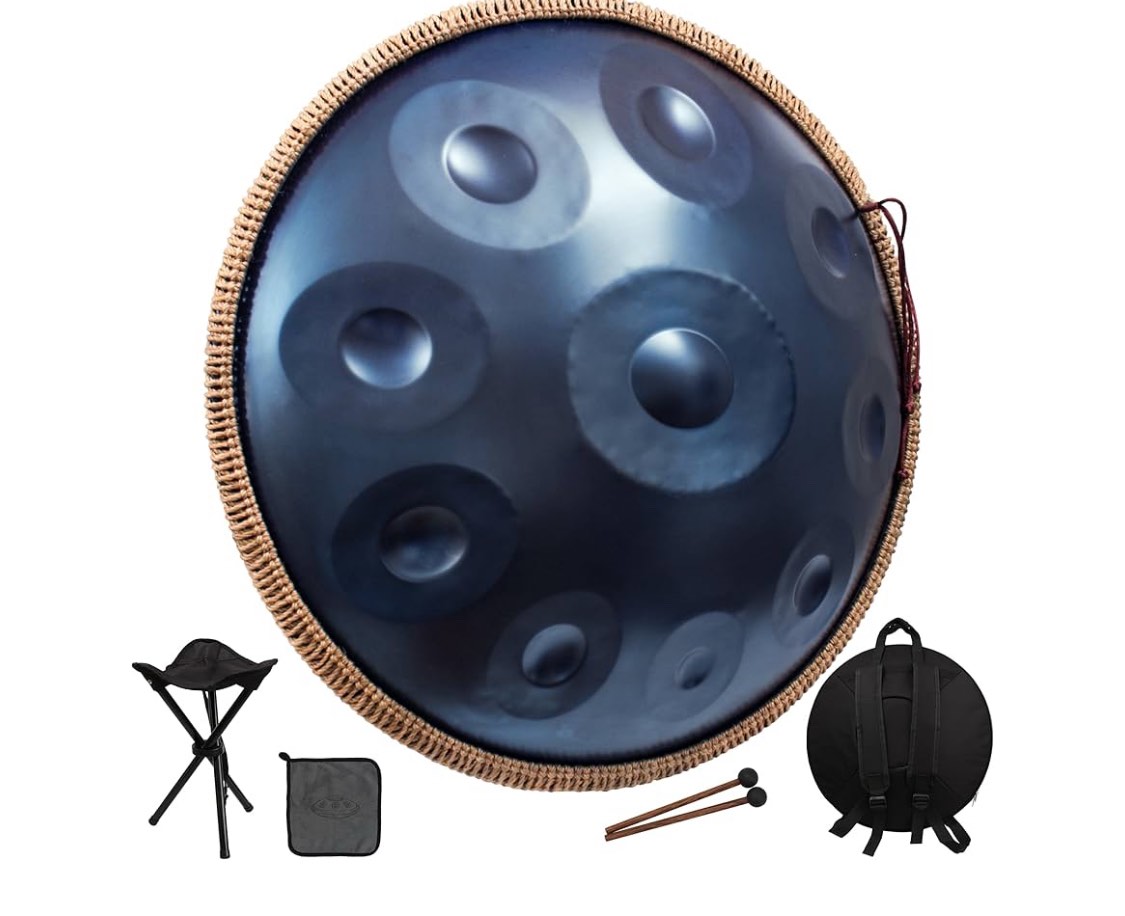 LOMUTY 10 Notes 22 Inches Professional Handpan in Minor D Hand Pan Steel Drum Percussion Instrument for Professional Performance.