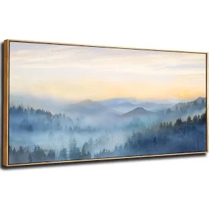 YJYart Canvas Wall Art Misty Forest Gold Wall Decor Nature Painting Modern Artwork for Bedroom Kitchen Office Wall Decorations 24x48 Inch