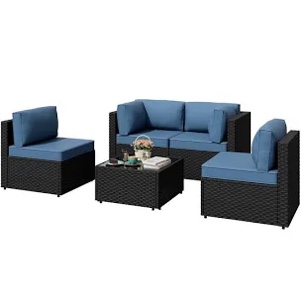 Diamondville 5-Piece Rattan Furniture Outdoor Patio Set with Cushions