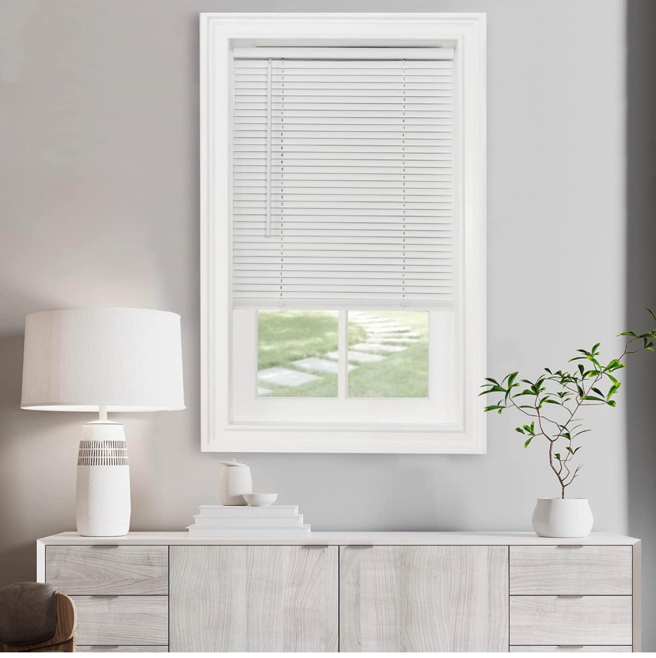Cordless Light Filtering Mini Blind - 22 Inch Width, 64 Inch Length, 1" Slat Size - Pearl White - Cordless GII Morningstar Horizontal Windows Blinds for Interior by Achim Home Decor