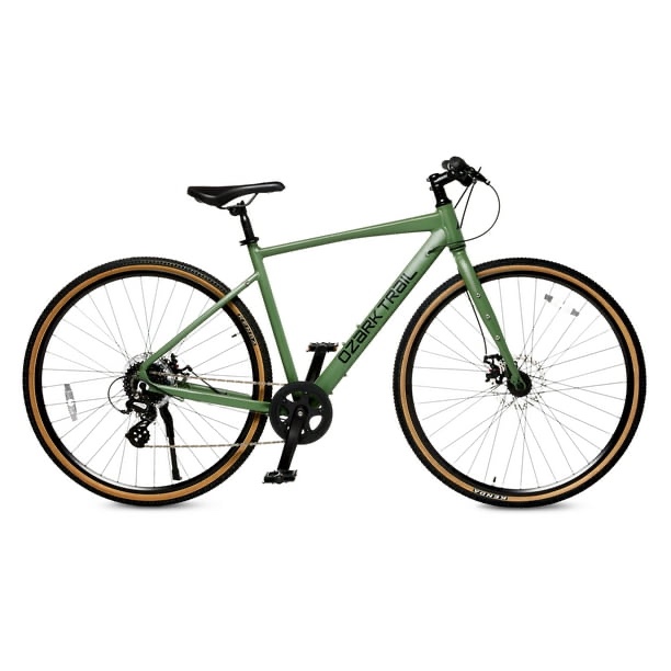 700c Ozark Trail G.1 Explorer Flat Bar Gravel Bike, Large Frame, Fits Riders 5'10" - 6'3"+, Green Front tire needs new inner tube! 