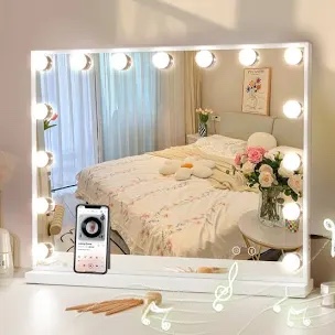 VANITII Large Hollywood Vanity Mirror with Lights Bluetooth Speaker Tabletop Wall Mount Metal White