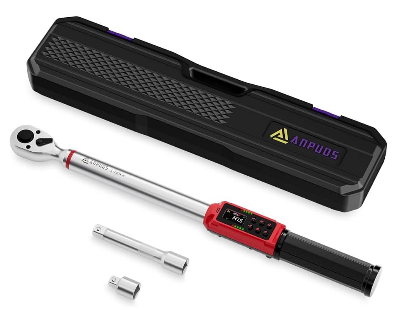 1/2 Inch Drive Digital Torque Wrench, 2.2-147.5 Ft.lb/3-200Nm, Electronic Torque Wrench Set with ±1% Accuracy, Vibration, Buzzer and LED Flash Notification for Motorcycle Car