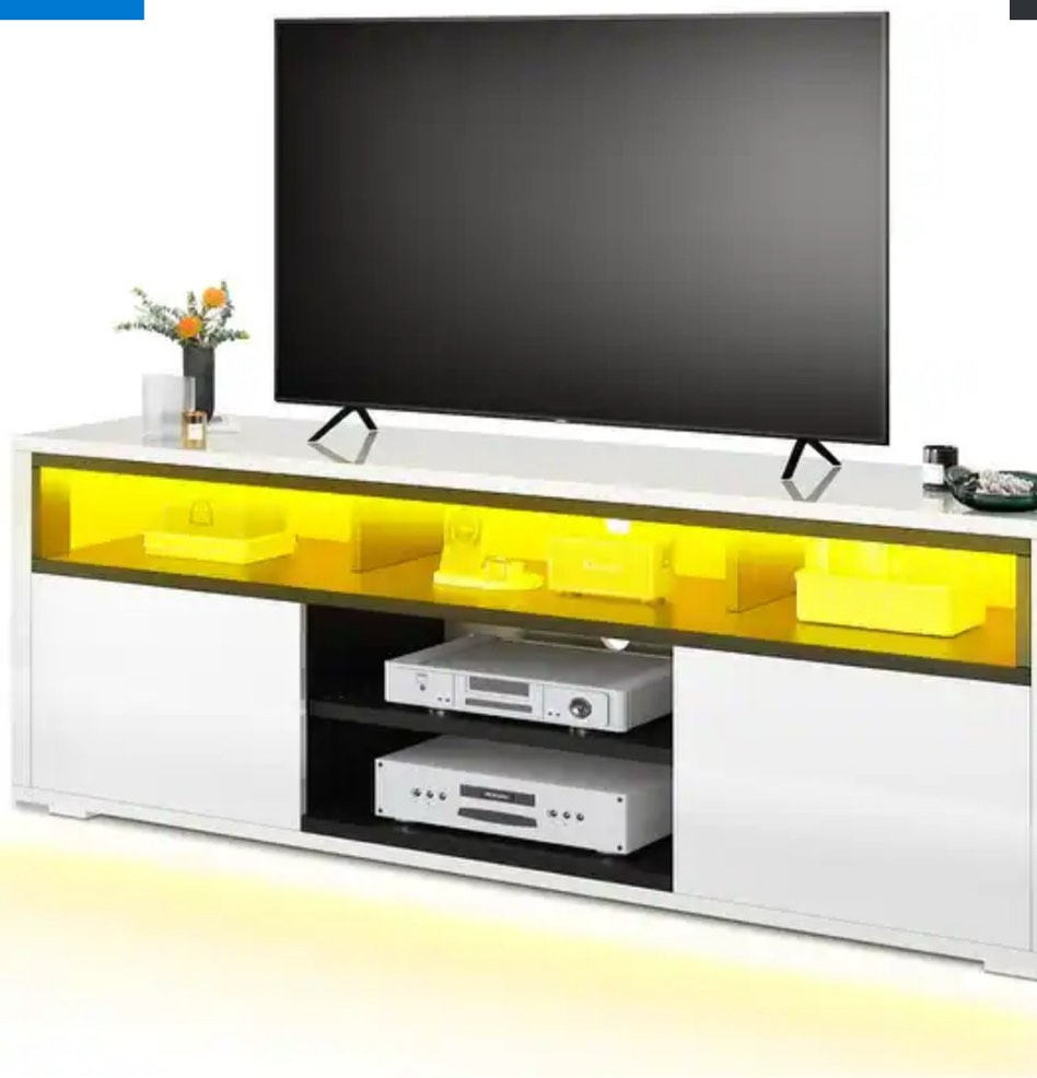 Moasis High Gloss LED TV Stand & Entertainment Center Media Console for up to 70 inch TVs - 64" - White