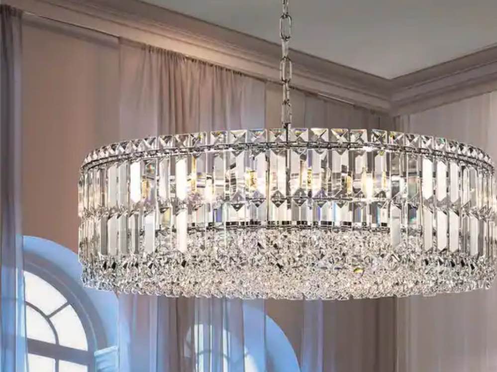 Kibly 8-Lights Modern Crystal Drum Chandelier Round Kitchen Island Light - W23.6" - Silver