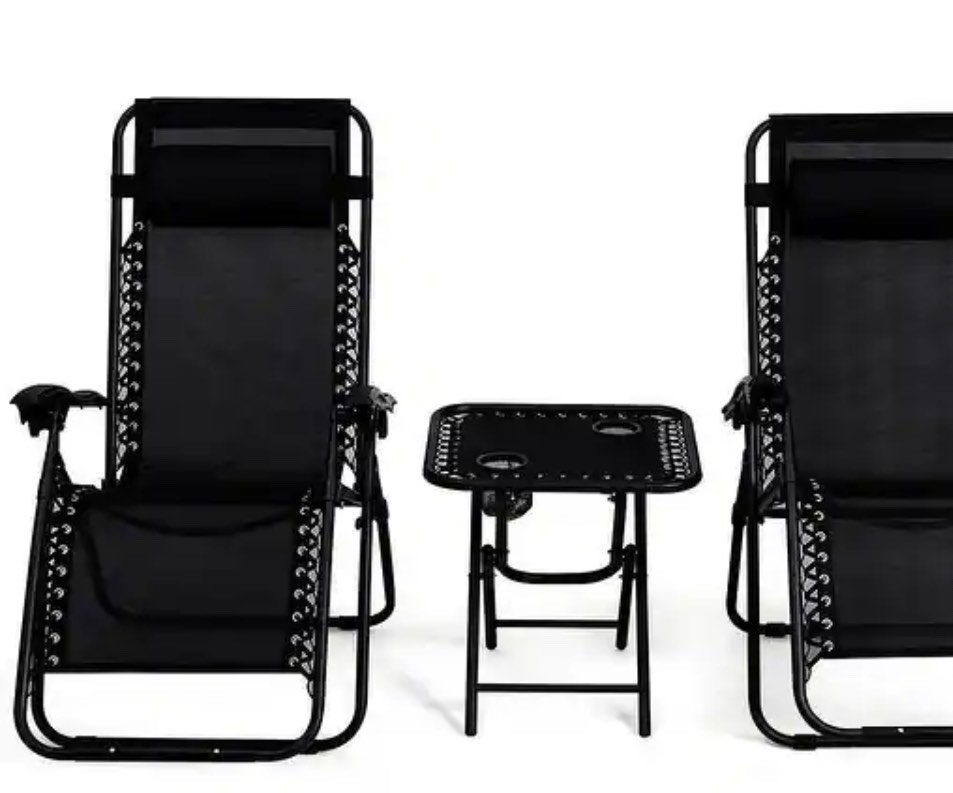 3 PCS Zero Gravity Chair Folding Lounge Table Chair Set - Black