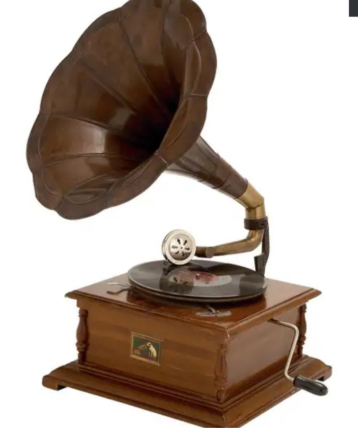 Wood Functional Gramophone with Record - Brown - Roche River Decor