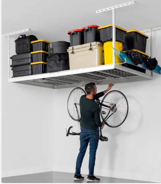 SafeRacks 4 ft. x 8 ft. Adjustable Height Overhead Garage Storage Rack and Accessories Kit