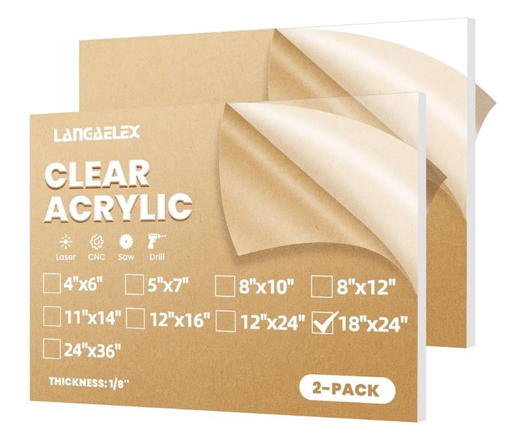 Clear Acrylic Plexiglass Sheet - 1/8" Thick Cast - 18" x 24"