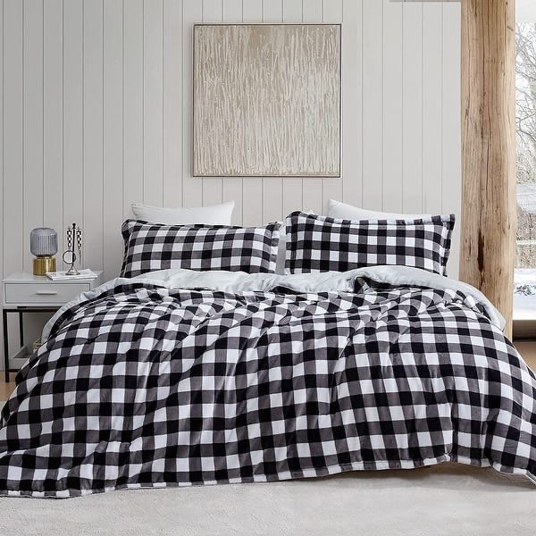 Ah, Yes The Scottish Winter - Coma Inducer® Oversized Comforter Set - Black Gray White Tartan Plaid - King