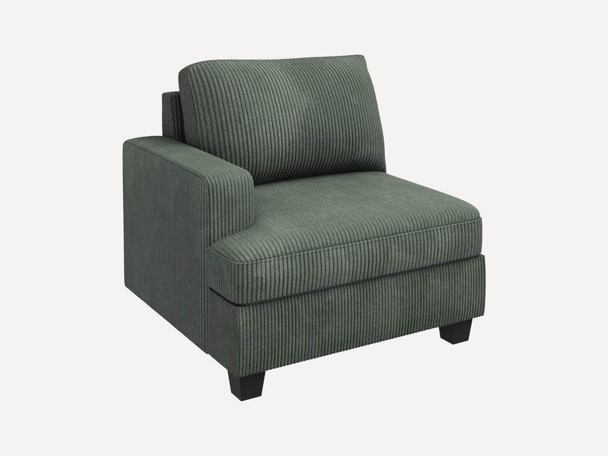 1 Piece Corduroy Modular Sectional Seat Left Armrest and Seat Frame green nolany