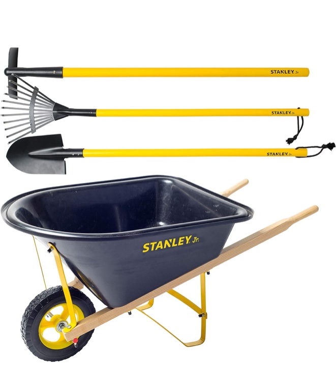 STANLEY Jr - 3 Piece Long Garden Tools and Wheelbarrow For Kids