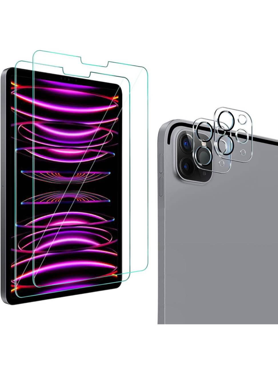 QHOHQ [2+2 Pack] Tempered Glass Screen Protector for iPad Pro 12.9 2022/2021/2020 (6th/5th/4th Generation) with Camera Lens Protector, Ultra HD, Anti-Scratch, Designed for Face ID?Apple Pencil
