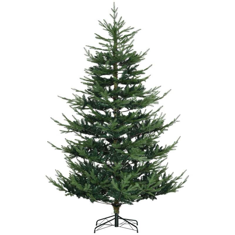 HOMCOM 7.5 Foot Artificial Christmas Tree, Nordic Pine Hinged Xmas Tree with 1218 Realistic Branches, Wide Steel Base, Auto Open, Green