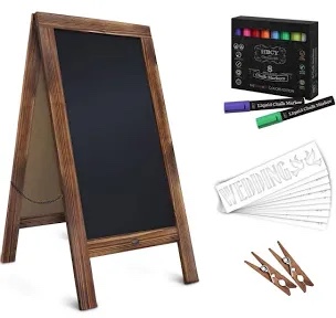 HBCY Creations Rustic Brown Magnetic Outdoor A-Frame Chalkboard Sign / Extra Large 40  x 20  Free Standing Chalkboard Easel / Sturdy Sidewalk Sign Sandwich Board