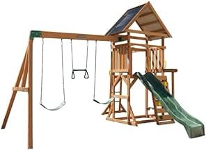 KidKraft LawnMeadow Wooden Swing Set/Playset with Swings, Slide, Sandbox, Telescope Rock Wall and Monkey Bars