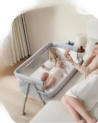 Bassinet Bedside Sleeper, Baby Crib for Newborn, Baby Bassinets Bedside Sleeper with 4 Auto-Lock & Adjustable Height, Breathable Mesh & Mattress, Bedside Bassinet