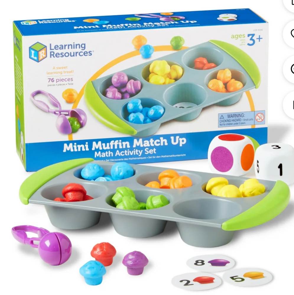 Learning Resources Mini Muffin Match Up Counting Toy Set, Color Sorting, 76 Pieces, Ages 3+