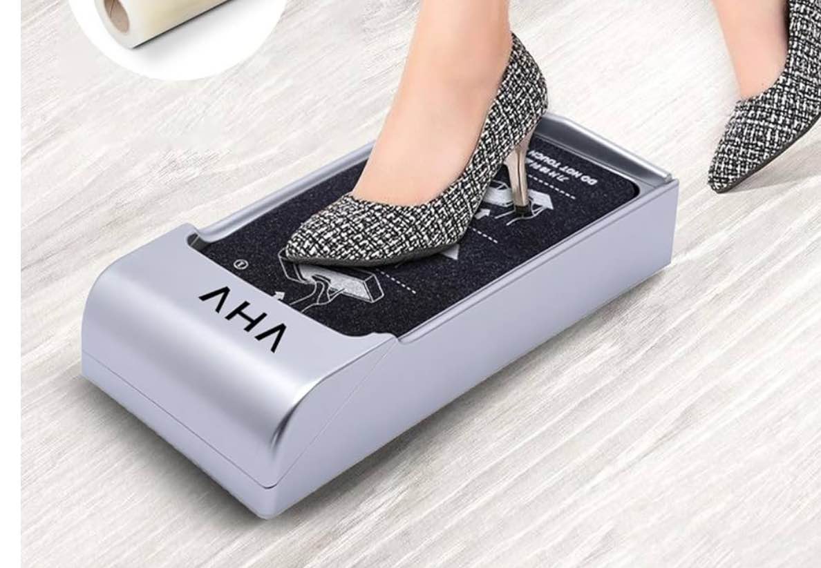 Shoe Cover Dispenser, 2024 New Film Disposable Shoe Cover Machine with Shoe Cover Film (Can be used 600 times), Films Shoe Wrapping Machine for Home, Factory. (silver)