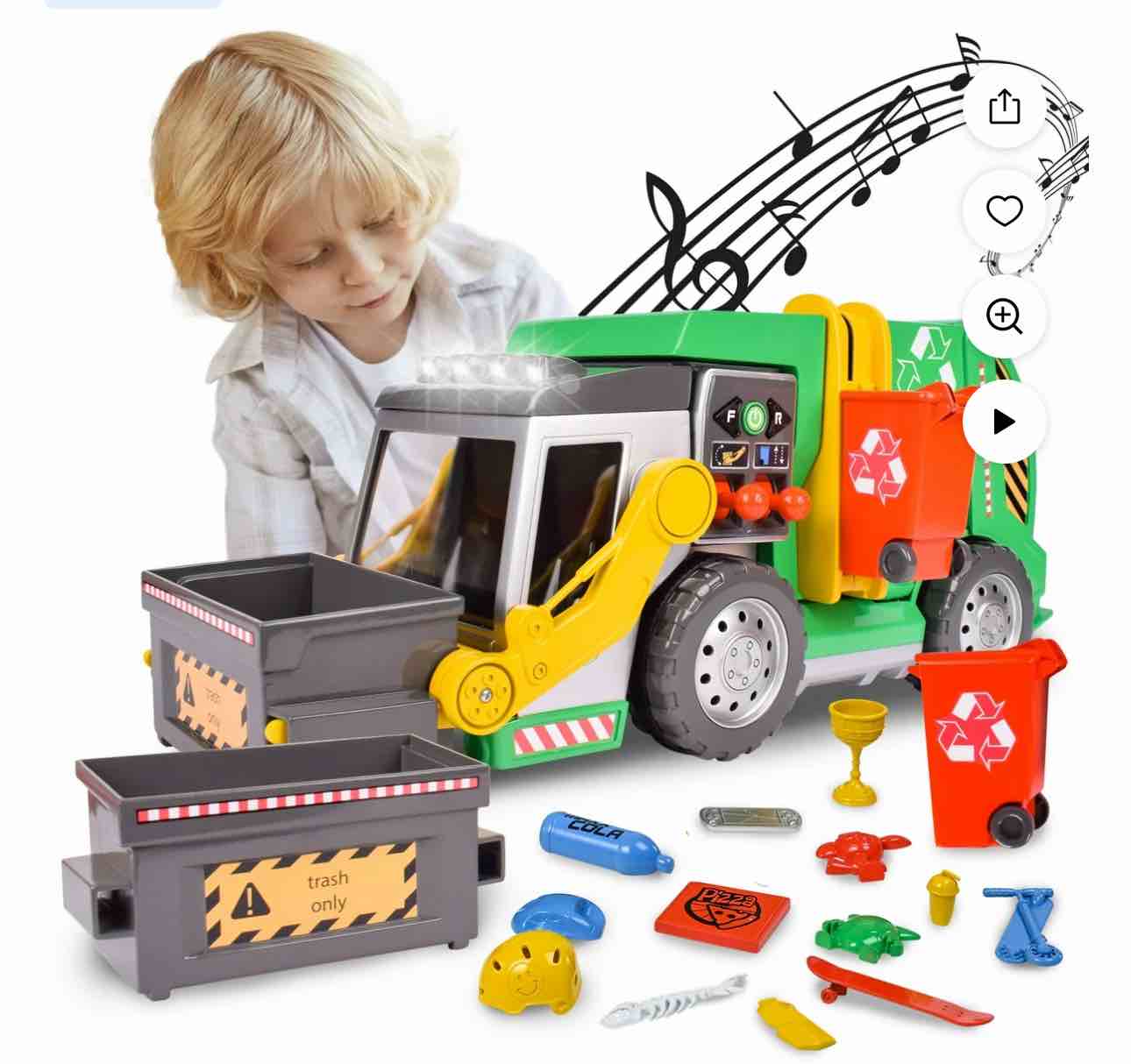 Maxx Action 3-N-1 Maxx Recycler – Large Garbage Truck Play Vehicle, Includes 16 Pieces, Children 3+