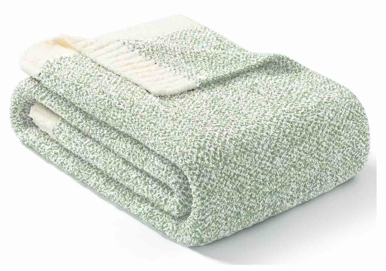 Snuggle Sac Heather Sage Green Throw Blanket for Couch, Reversible Super Soft Knitted Blankets Warm Cozy Fuzzy Throws for Sofa, Bed, Camping, Sage Green, 51x67 inches