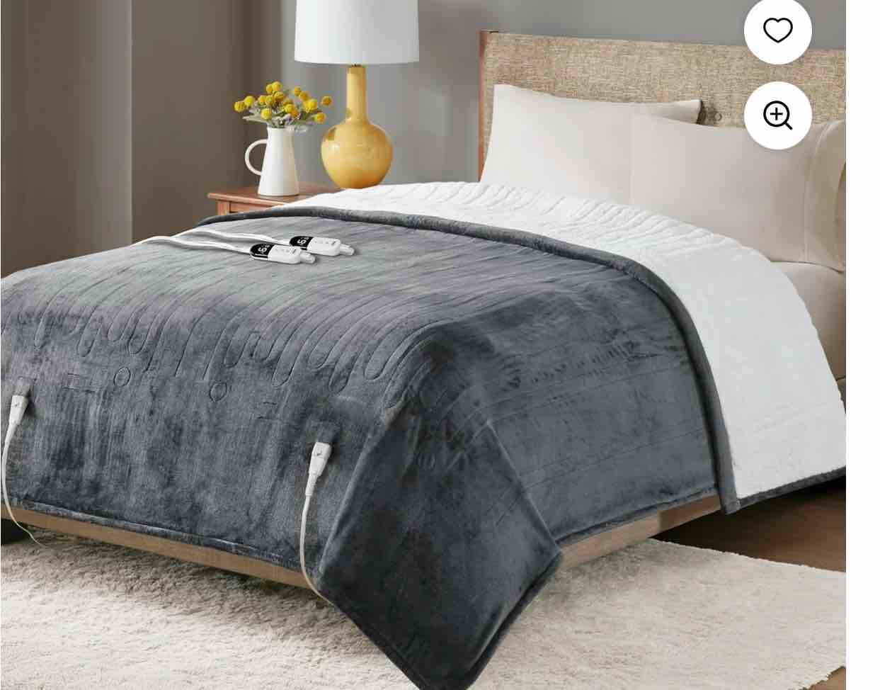 Sherpa Soft California King Electric Blanket with Dual Controls, Heating Blankets | Washable | 1-10 Hour Automatic Shut Off | Double Zone, 6 Heat Settings | 100" x 94" Grey